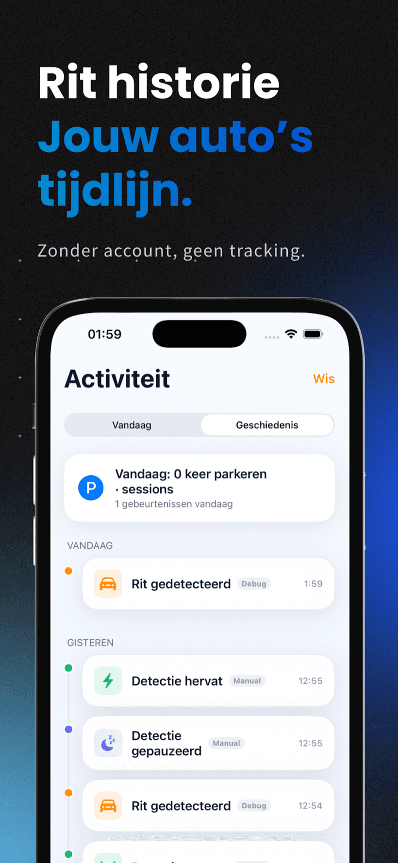 Trip history — your car's timeline, with no account and no tracking