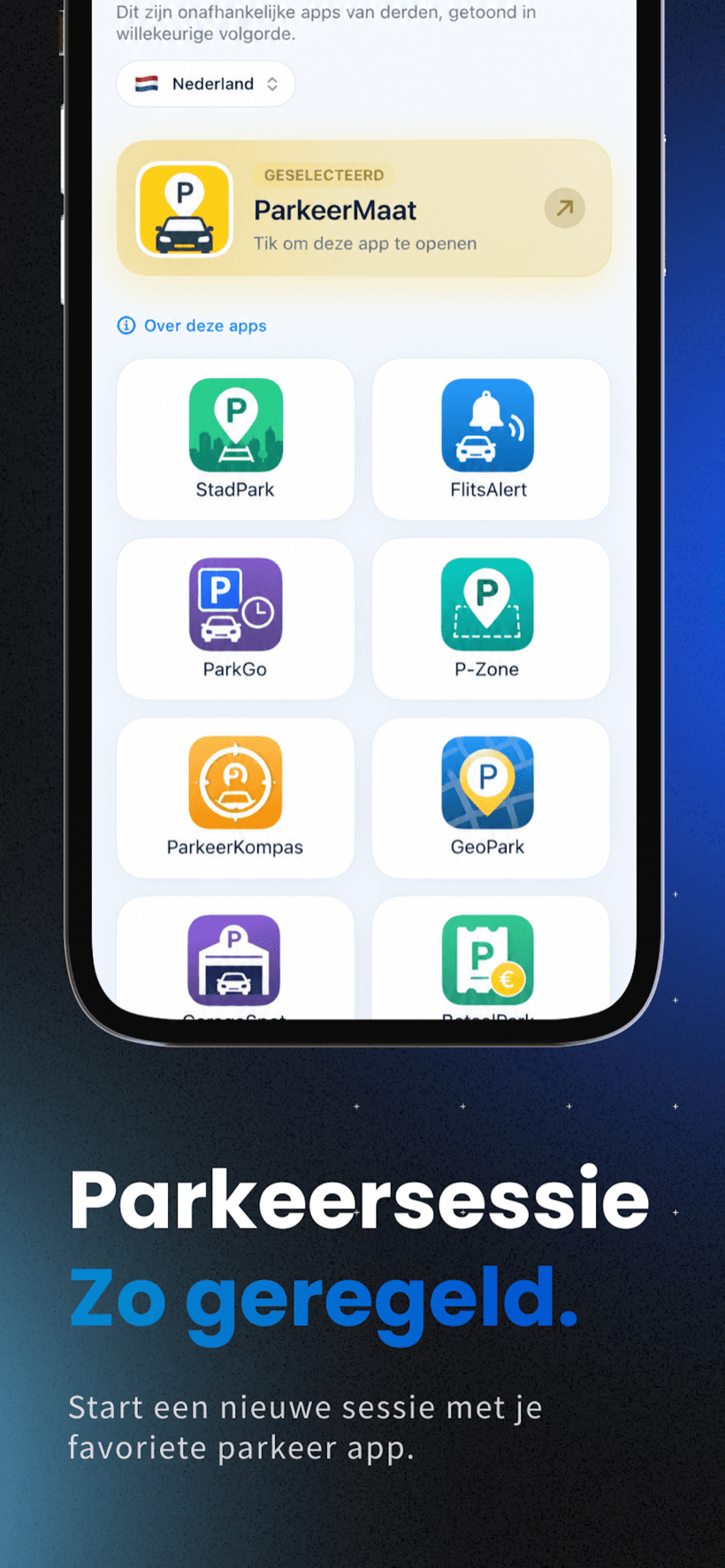 Start a session with your favourite parking app